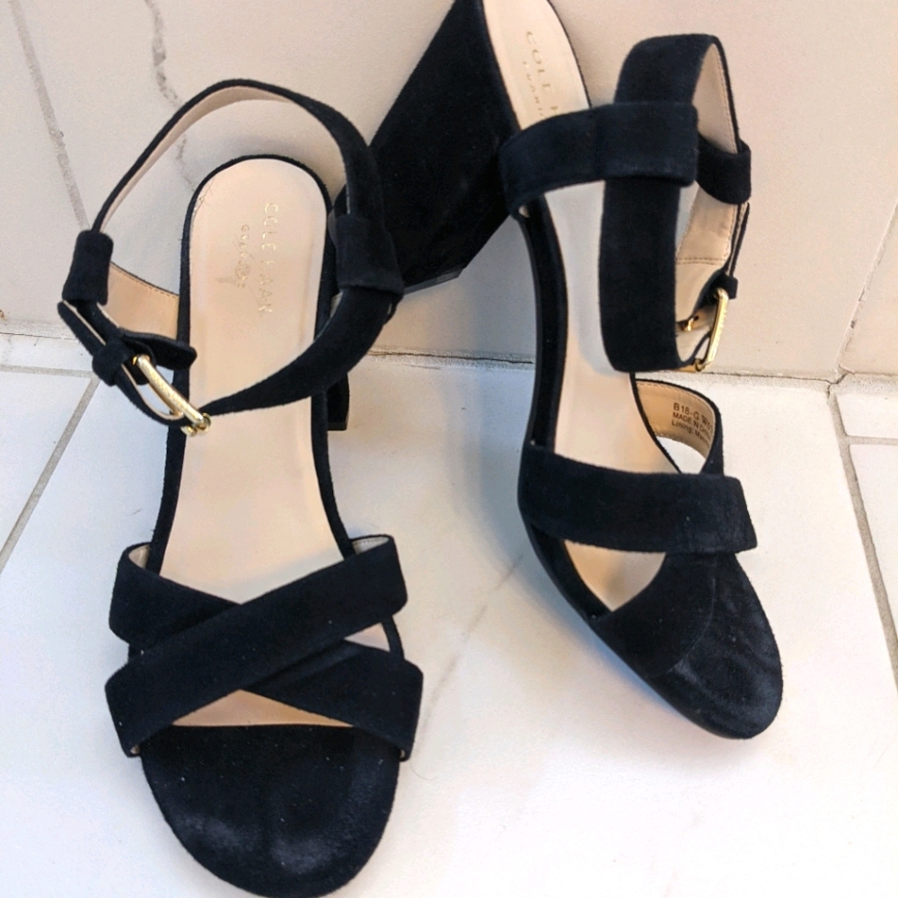 Cole Haan Black Suede Heeled Sandal, Size 7.5